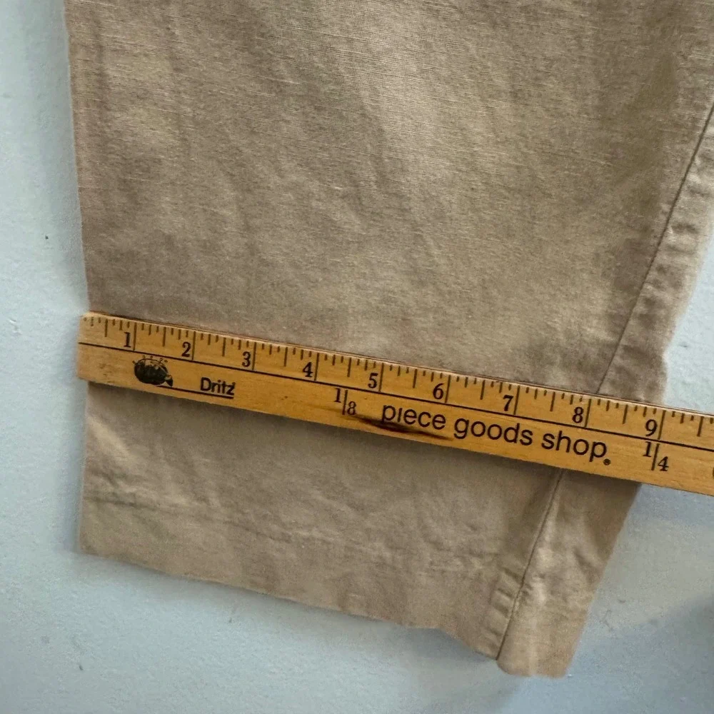 Zara Womens Tan Beige Linen Blend High Waisted Straight Leg Pants Size L
